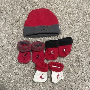 Air Jordan Red and Gray Baby Hat and Socks Collection